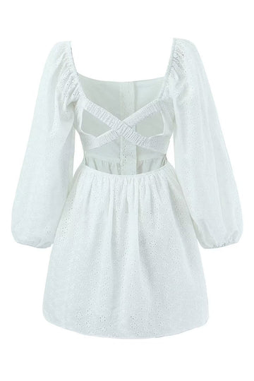 Hvide langærmede korte lille eksamenskjole